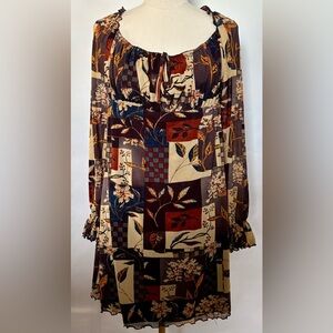 NEW w/Tags CIDER Floral Leaves Patchwork Long Sleeve Dress Women's Plus Size 2X